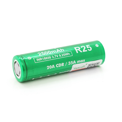 Акумулятор 18650 Li-Ion Vapcell INR18650 R25, 2500mAh, 20A, 4.2 / 3.6 / 2.5V, Green