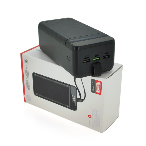 PowerBank XO-PR159 60000mAh, flashlight, Input: 5V / 2.5A, 9V / 2A,12V / 1.5A (Micro, Type-C, Lightning), Output: 5V / 2A, 5V / 3A, 9V / 2A (2USB,Type-C), Q16,plastic,Black