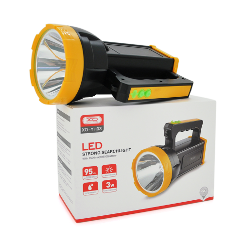 Ліхтар пошуковий XO-YH03, 1LED, 5W, 3 напрямки, 18650 / 1500mah, TYPE-C, Black / Yellow, IP65, 200х100х140мм, Q22