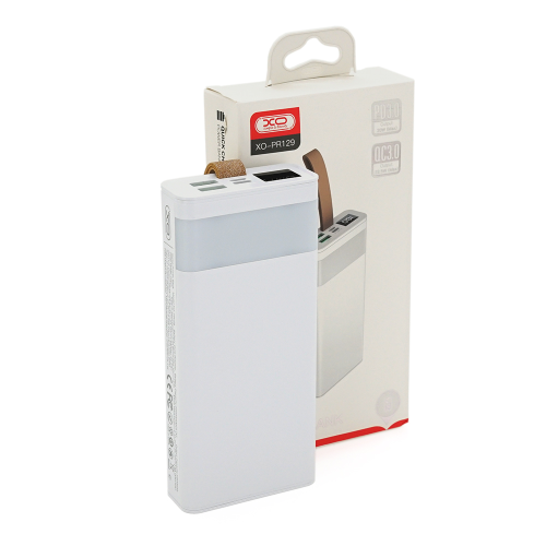 PowerBank XO-PR129 20000mAh,flashlight,Input: (Micro,Type-C), Output:(2хUSB,Type-C), QC22.5W / PD20W, plastic, White
