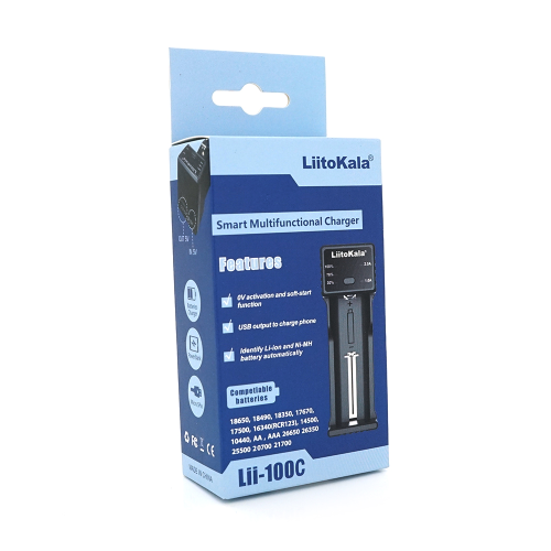 ЗУ універсальне Liitokala Lii-100C, 1 канал, LED дисплей, USB, підтримує 3.7V / 3.8V Lion / 3.2V Li-Fe / 1.2V NIHM / 21700 / 18650 / 16340 / AAA / AA / SC / S