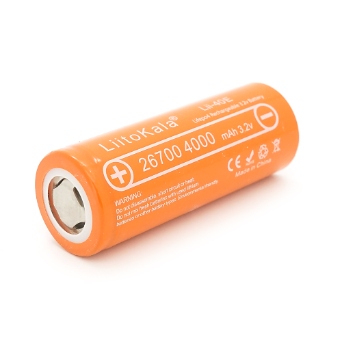 Аккумулятор 26700 Lifepo4 LiitoKala Lii-40E, 4000mah (4100-4200mah), 3.2V (2.75-4.2V), Orange, 71mm x 26.5mm, цена за 1 шт