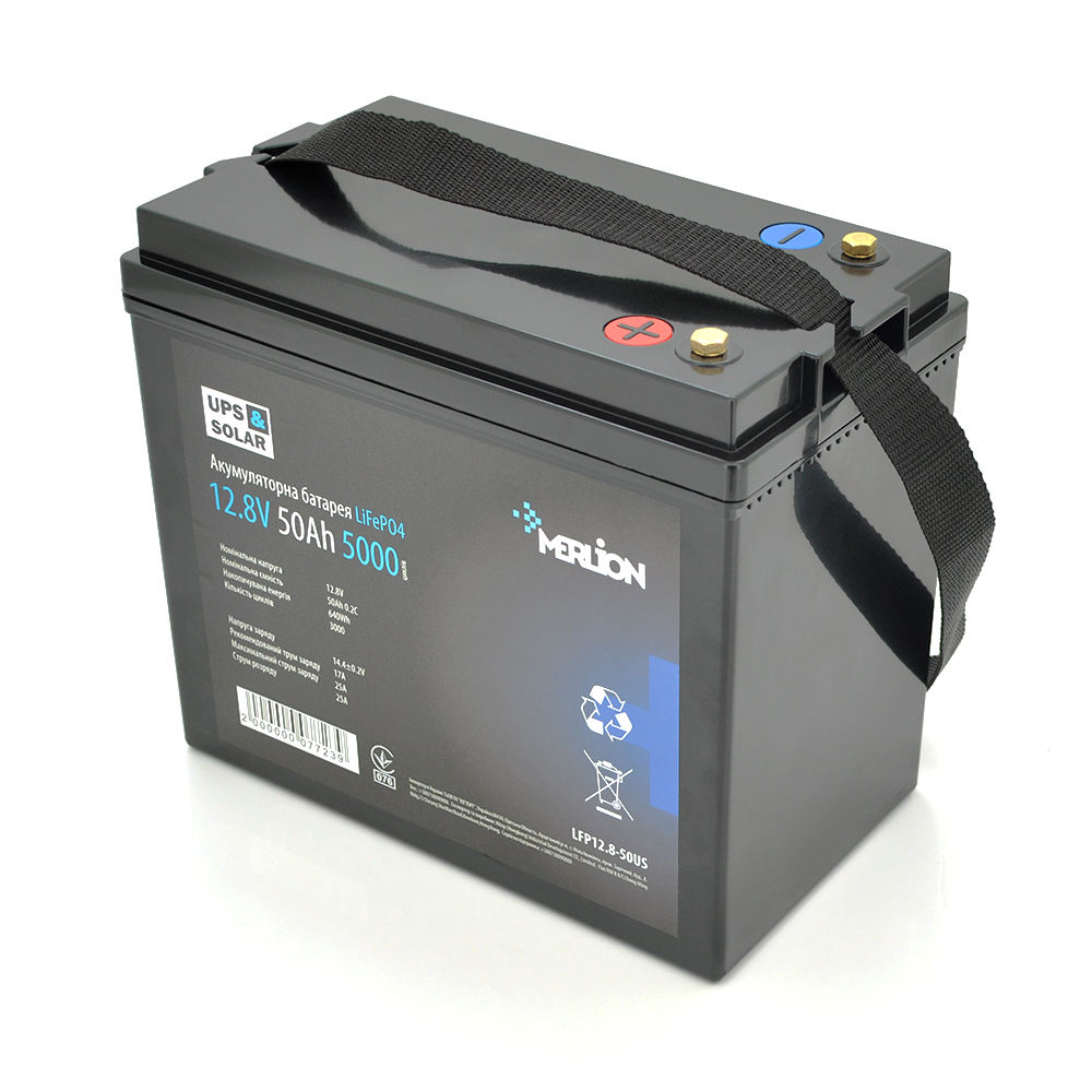 Літій-залізо-фосфатний акумулятор Merlion LiFePO4 12.8V 50AH (4S1P/BMS-50A), (229x138x205), до 5000 циклів, Q2