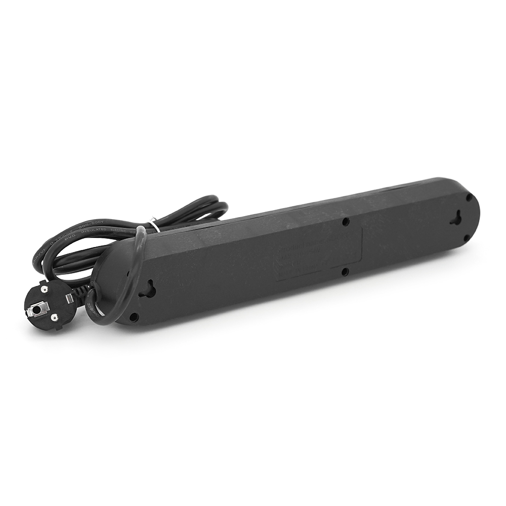 Мережевий фільтр F02U, 3 розетки EU + 2 розетки Universal + 3 USB, 1.5 м, перетин 3х0, 75мм, 2500W, Black, Bag