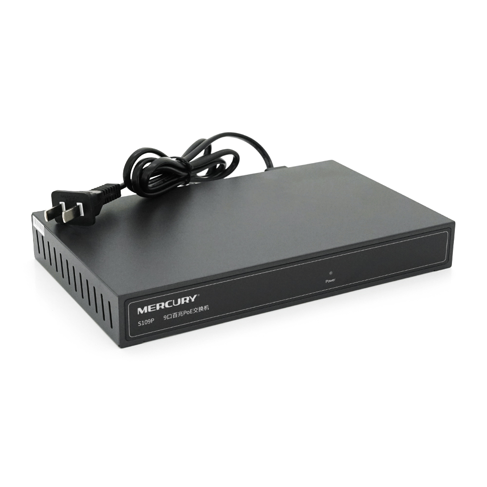 Комутатор POE 48V Mercury S109P 8 портів POE + 1 порт Ethernet (Uplink) 10 / 100 Мбіт / сек, БП в комплекті, BOX (285*223*68) 0,97 кг (216*131*30)