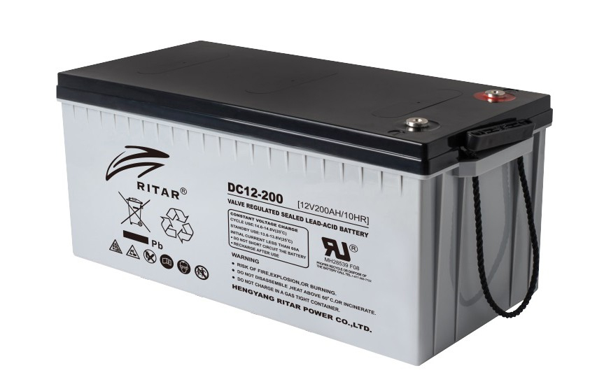 Акумуляторна батарея CARBON RITAR DC12-200C, Black Case, 12V 200.0Ah, 2000-5000 циклів, до 15 років термін служби (522*219*224) Q1