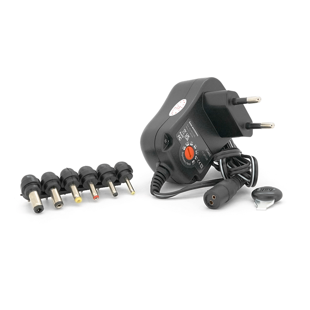 Універсальний БП Input 100V-240V 50-60Mhz, Output :3V-12V-1A 12W, 6 Г-подібних роз'ємів 2.35*0.75/ 3.0*1.1/3.5*1.35/4.0*1.7 /5.5*2.
