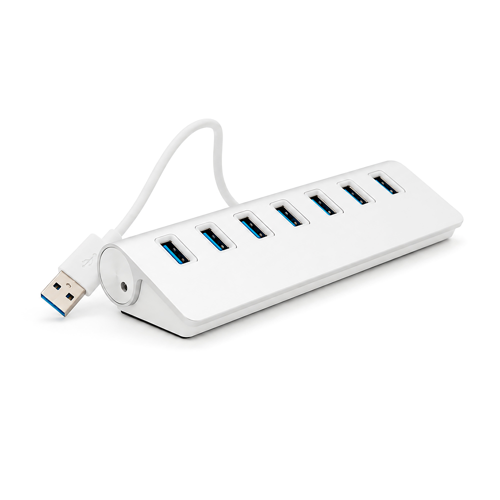 Хаб USB 3.0 алюмінієвий, 7 портів, 20 см, заряд до 900mAh, підтримка до 2TB, Blister