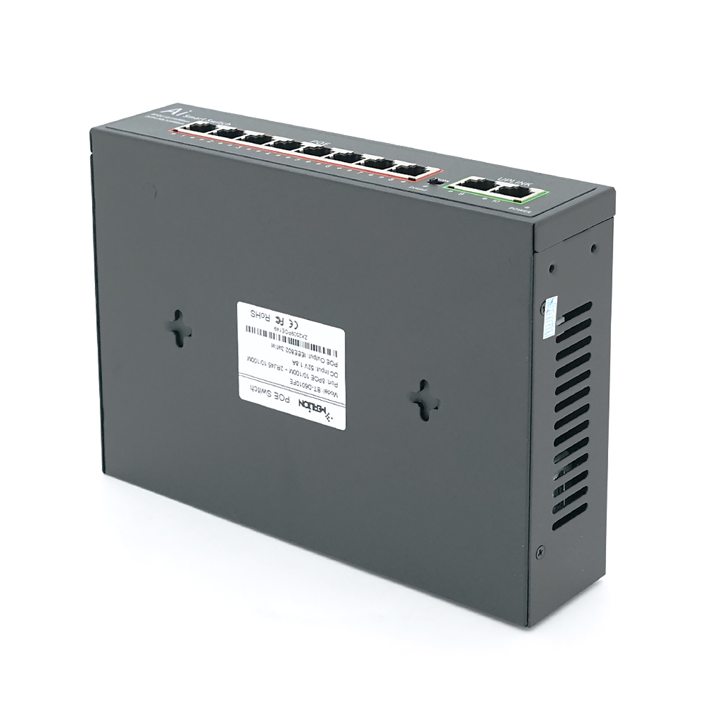 POE комутатор Merlion 8 POE 10 / 100 + 2 RJ45 10 / 100 + вбудований блок живлення 52V 1.8A