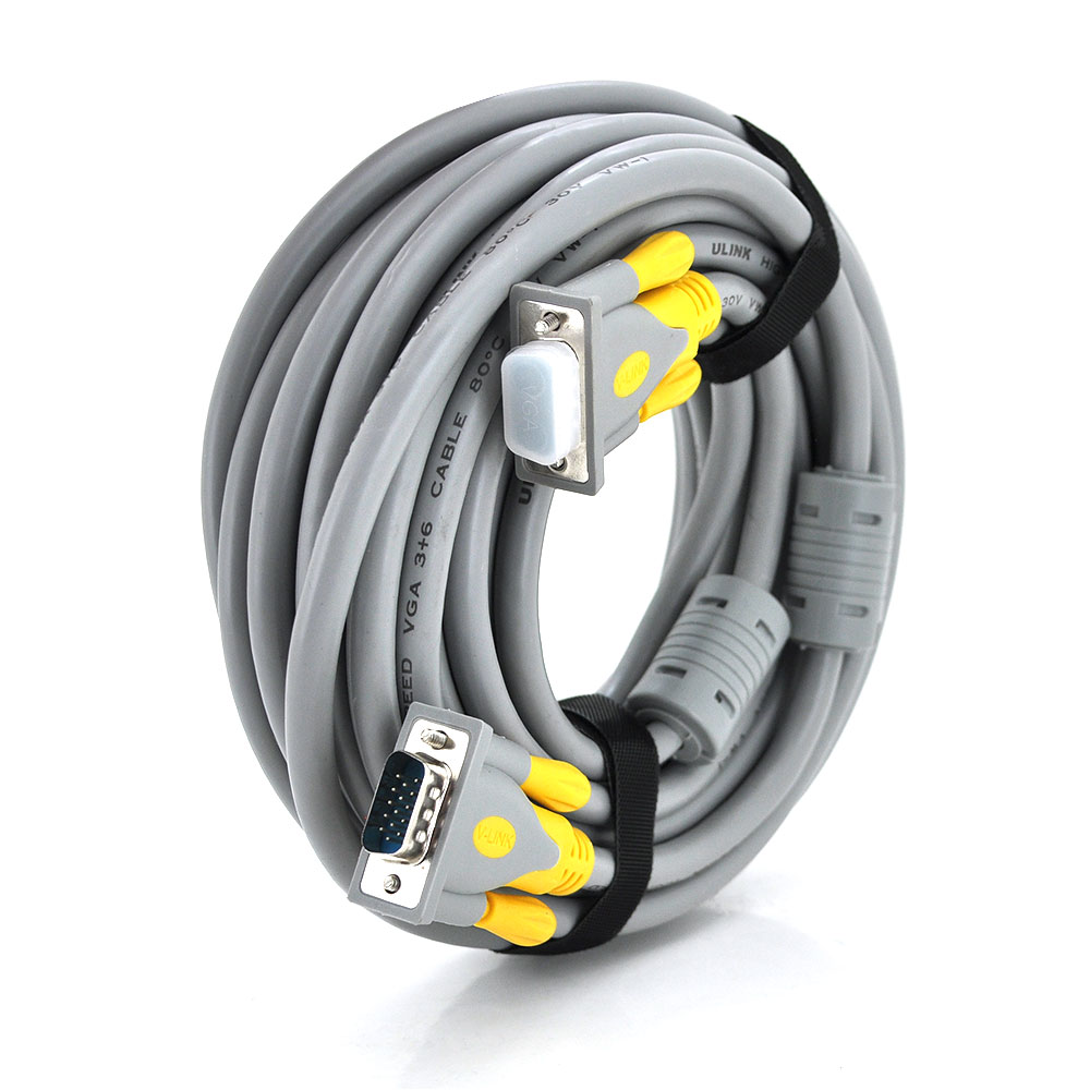 Кабель Merlion VGA 3+6 HIGH SPEED 50m, male to male (тато-тато), 1 ферит, сіро-жовтий, кульок 1080P Q10