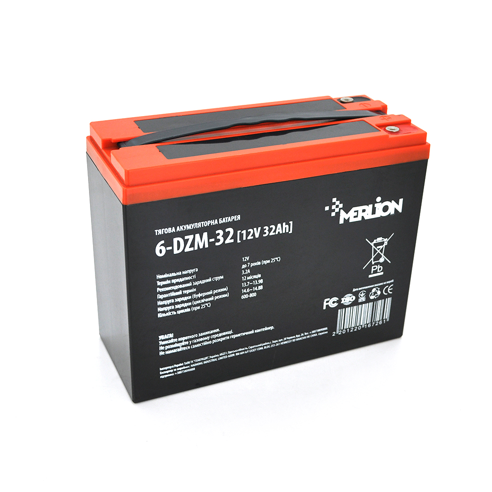 Тягова акумуляторна батарея AGM MERLION 6-DZM-32, 12V 32Ah M5 (218x95x175мм), 9,5 кг. Q2