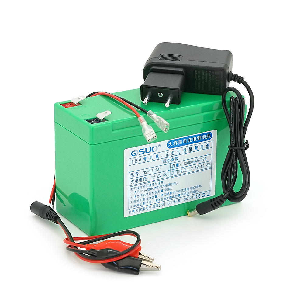Акумуляторна батарея літієва QiSuo 12V 12A з елементами Li-ion 18650 (150X64,5X97,7) + зарядний пристрій 12,6V / 1A + крокодили