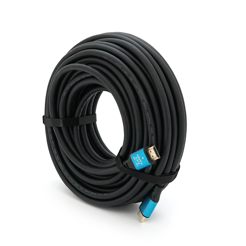 Кабель Merlion HDMI-HDMI 4Kx2K Ultra HD, 20.0m, v2,0, круглий Black, коннектор Blue, Blister-box, Q10