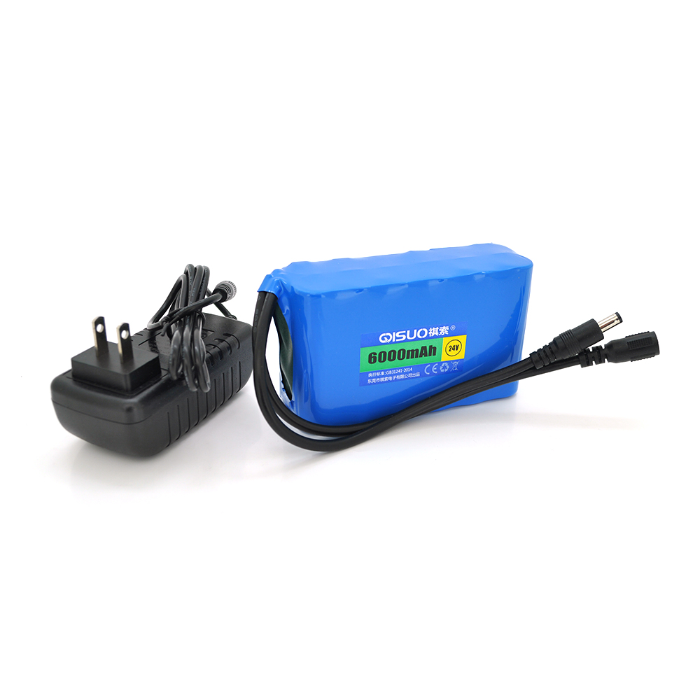 Акумуляторна батарея літієва QiSuo 24V 6A з елементами Li-ion 18650 + зарядний пристрій 25.2V1A, DC5.5x2.1, (112x38x70mm)