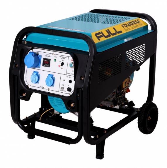 Генератор дизельний FULL FDL8000LE, 1-фазний 230V, 50Hz, 7.5kVA / 5.5kW, бак 12,5 л, витрата 2 л / год, пуск: ручний / стартер (без АКБ), 800х520х600 мм, 122 кг