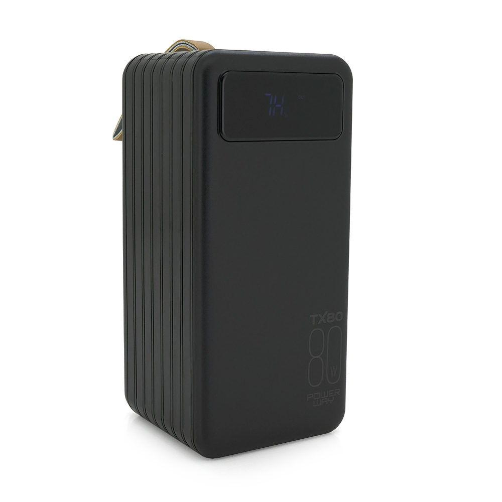 Powerbank TX-80 80000mAh, кабеля USB: Micro, Lighting, Type-C, White / Black, (1460g), Blister