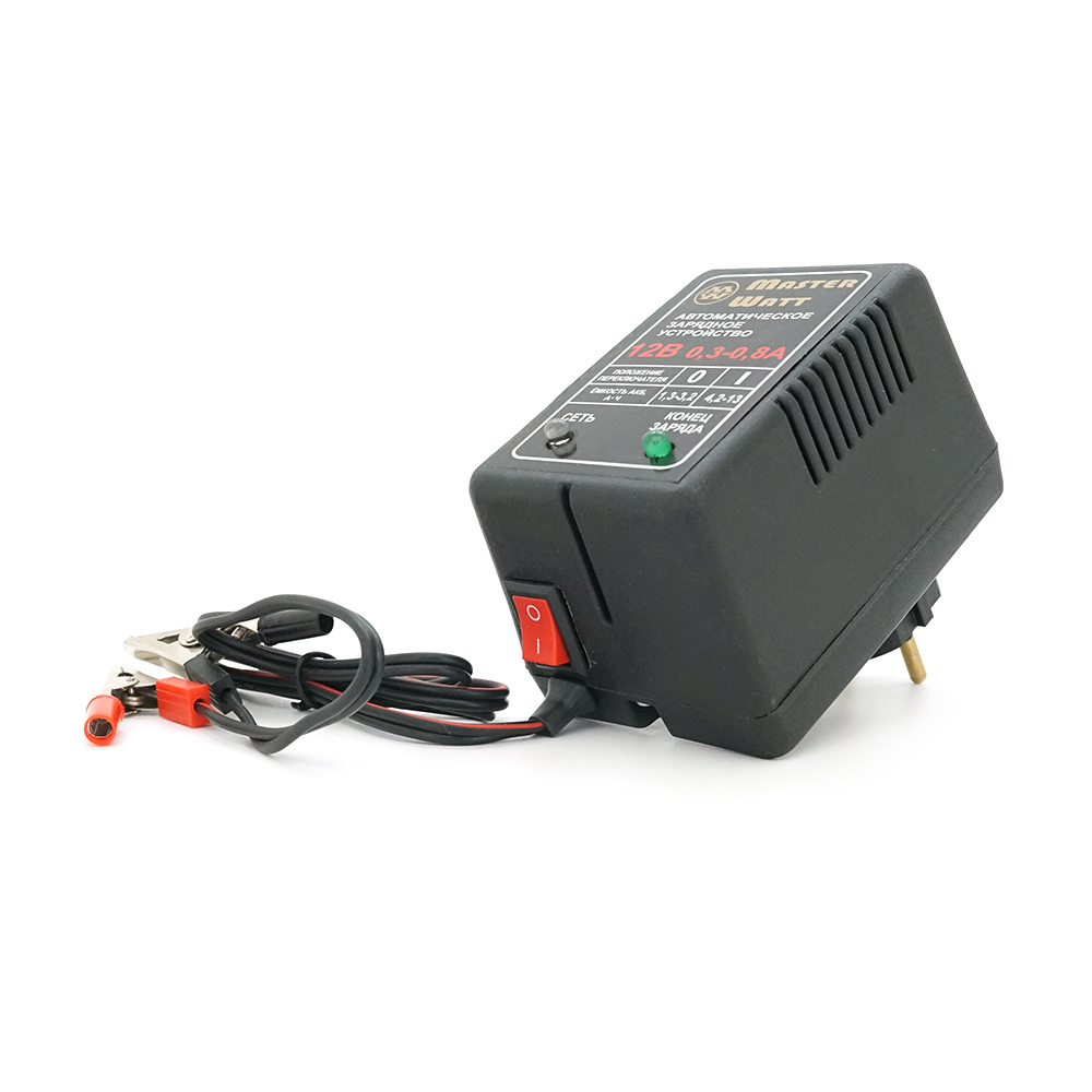 Автоматичне ЗУ для акумулятора MW-AZU12 12V (1,3-13Ah) (MF,WET,AGM,GEL,NICD,NIMH), 180-240V, Ток заряду 0.3-0.8A, крокодили в комплекті