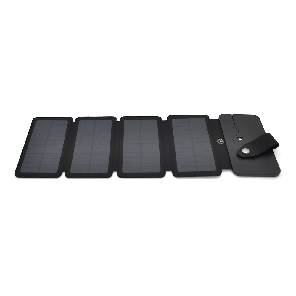 Solar panel 4 Foldings, built-in microUSB cable, Output: 5 / 1 А(USB), plastic, Black, Corton box