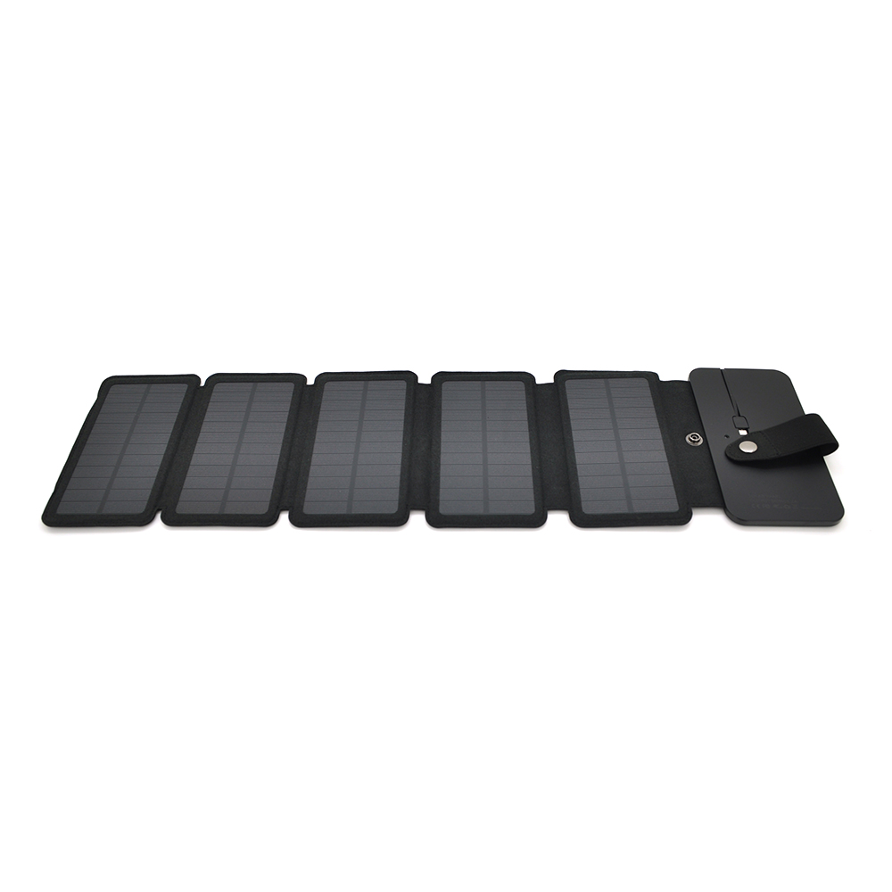 Solar panel 5 Foldings, built-in microUSB cable, Output: 5 / 1,2 А(USB), plastic, Black, Corton box