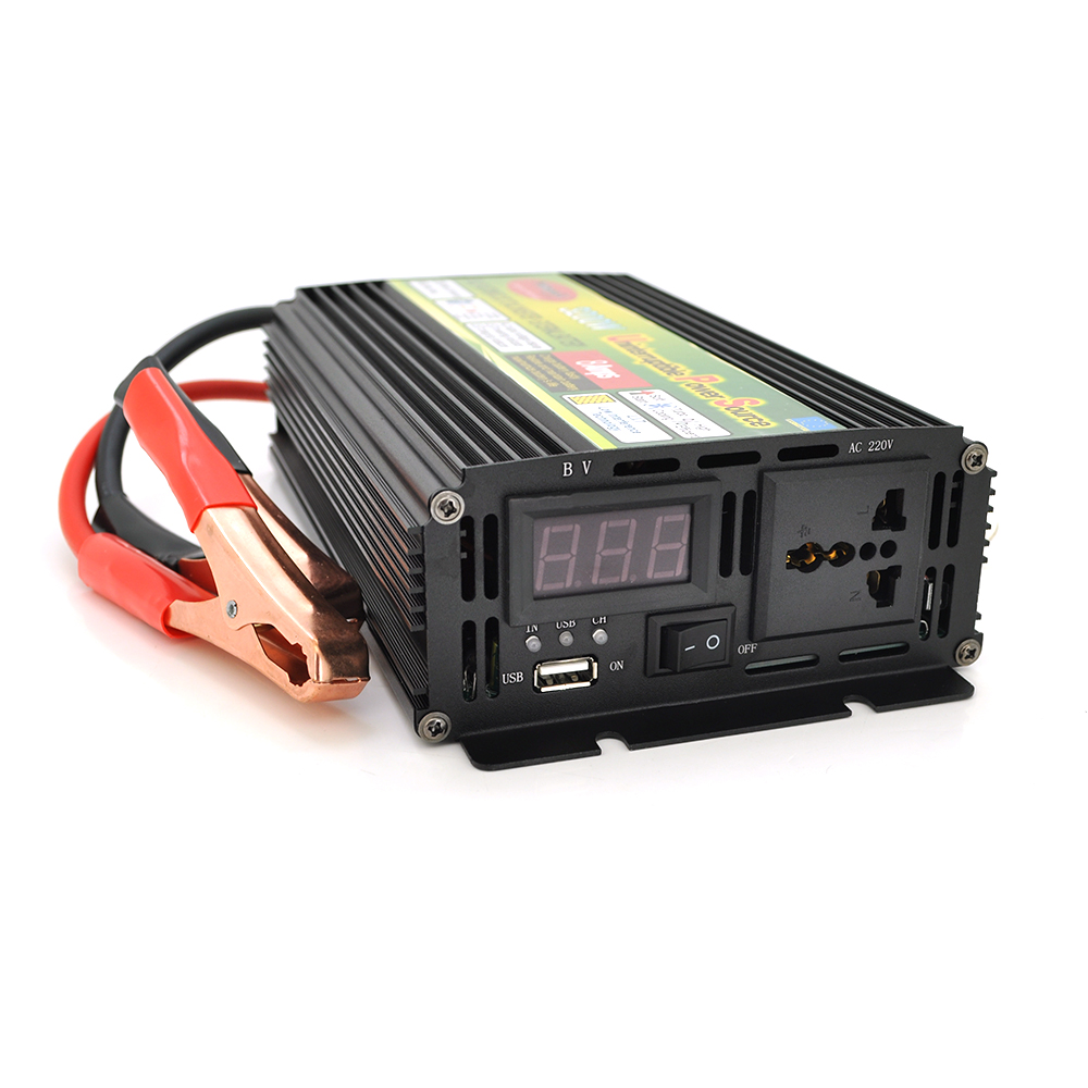 Інвертор напруги Wm-3200 (1900Вт) + Charge 8A, 12 / 220 з апроксимованою синусоїдою, 1 універсальна розетка + USB, клем + крокодили