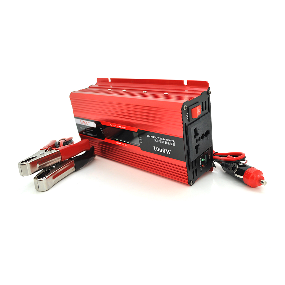 Інвертор напруги UKC+LCD, 1000ВА(600Вт), 12 / 220V, approximated, 1 універсальна розетка, клем + крокодили