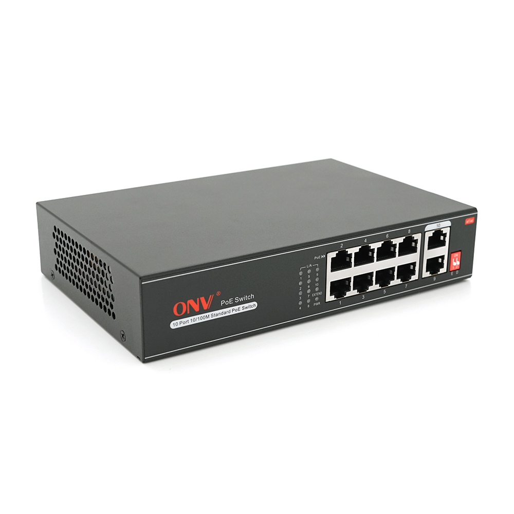 8ми портовий PoE комутатор з автоперезапуском ONV-H1108PLD, 8хРоЕ 100 Мбіт + 2хUplink 100 Мбіт до 250м, IEEE802.3af / at, загальна потужність 120Вт