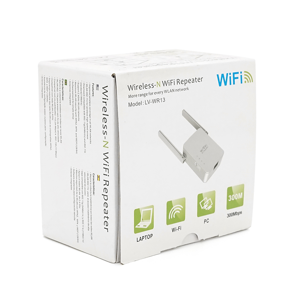 Підсилювач WiFi сигналу з 2-ма антенами LV-WR13, живлення 220V, 300Mbps, IEEE 802.11b / g / n, 2.4-2.4835GHz, BOX