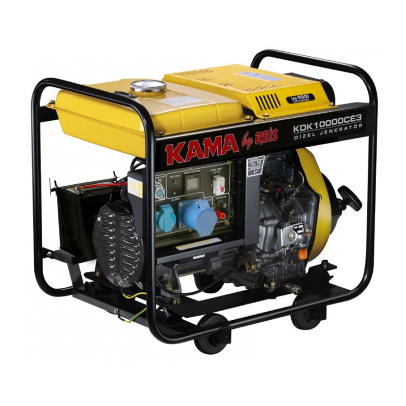 Генератор дизельний KDK10000CE3, 3-фазний 220 / 400V, 50Hz, 9.4kVA / 7.5kW, бак 12.5 л, витрата 2 л / год, пуск: ручний / стартер (без АКБ), 700х510х620 мм, 124 кг