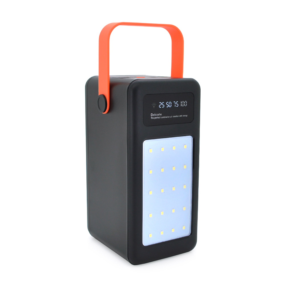 Power bank YM-647CX 100000 mAh, flashlight, Input:5V / 2.1A(Micro-USB,Type-C,Lightning), Output:5V / 2.1A(4*USB),With 4 owner cable, plastic, Black, BOX