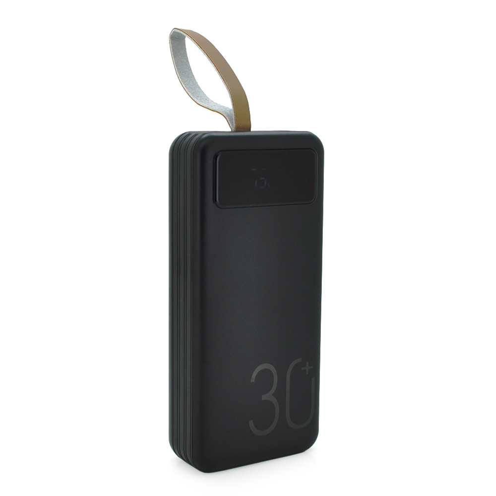 Power bank YM-318KCX 30000mAh, flashlight, Input: 5V / 2.1A(micro USB, Type-C, Lightning),Output: 5V / 2.1A(4хUSB),With 3 owner cable,plastic,Black,BOX