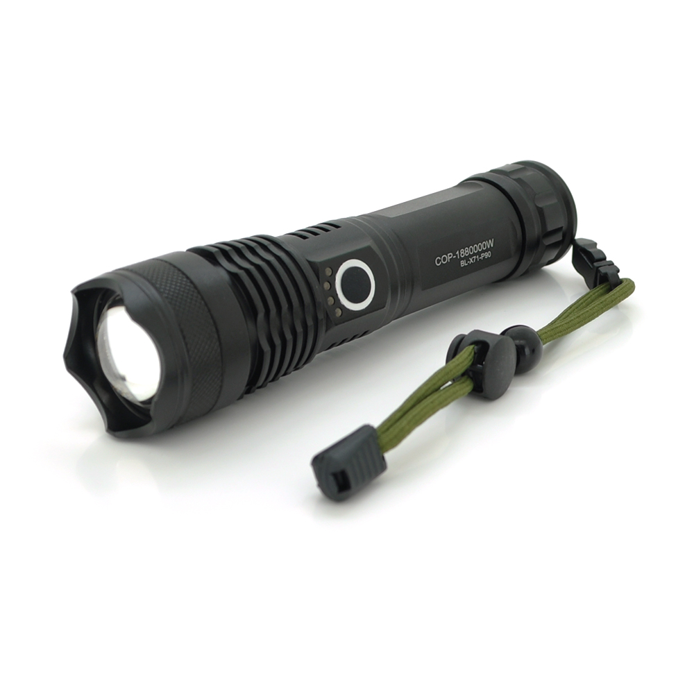 Ліхтарик Bailong BL-X71-P90, 3 режими, алюміній, акум 26650, USB кабель, BOX