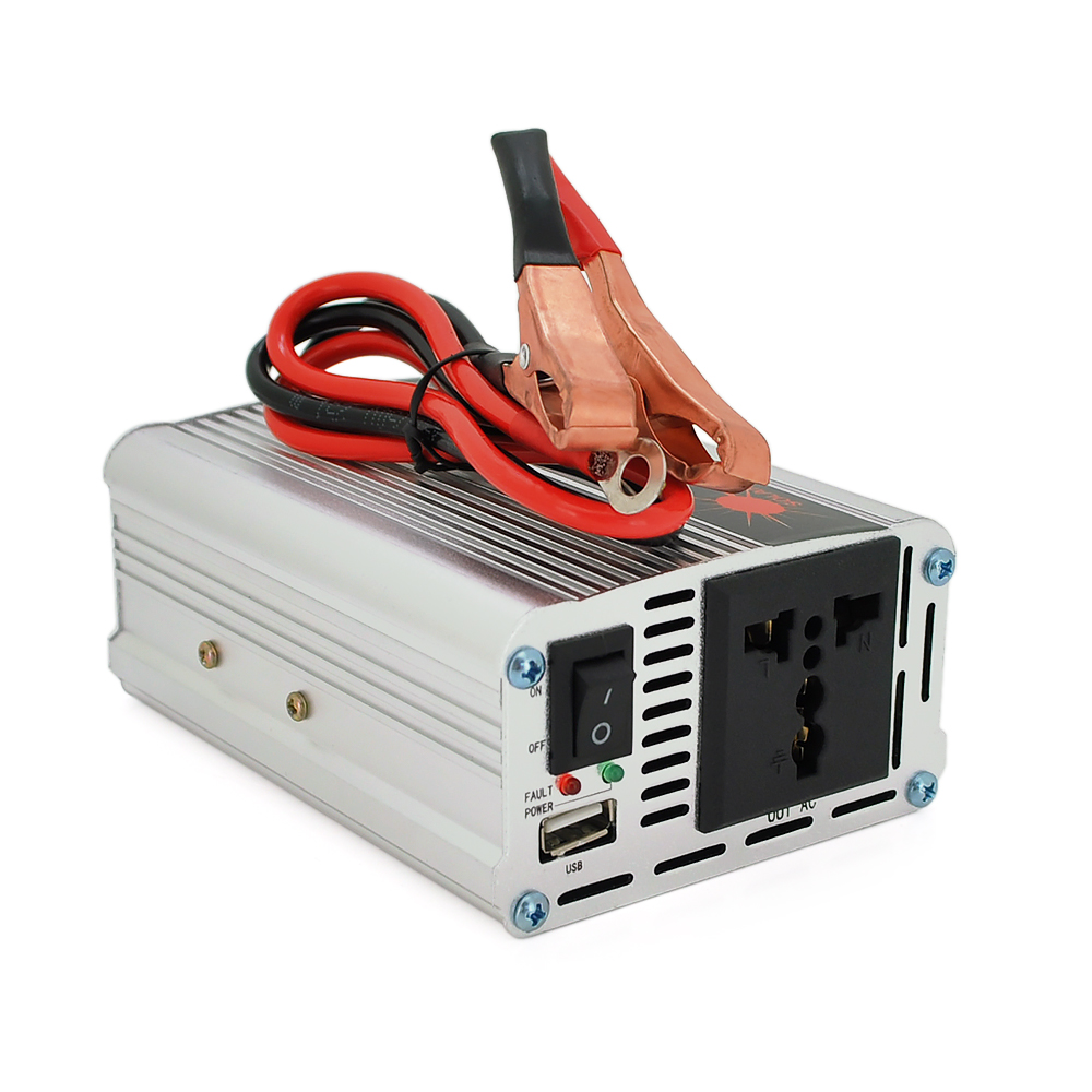 Інвертор напруги Himastar500W (DC:250W), 12 / 220V з апроксимованою синусоїдою, 1 універсальна розетка, 1*USB (DC:5V / 2.4A), клеми+затискачі, Q40
