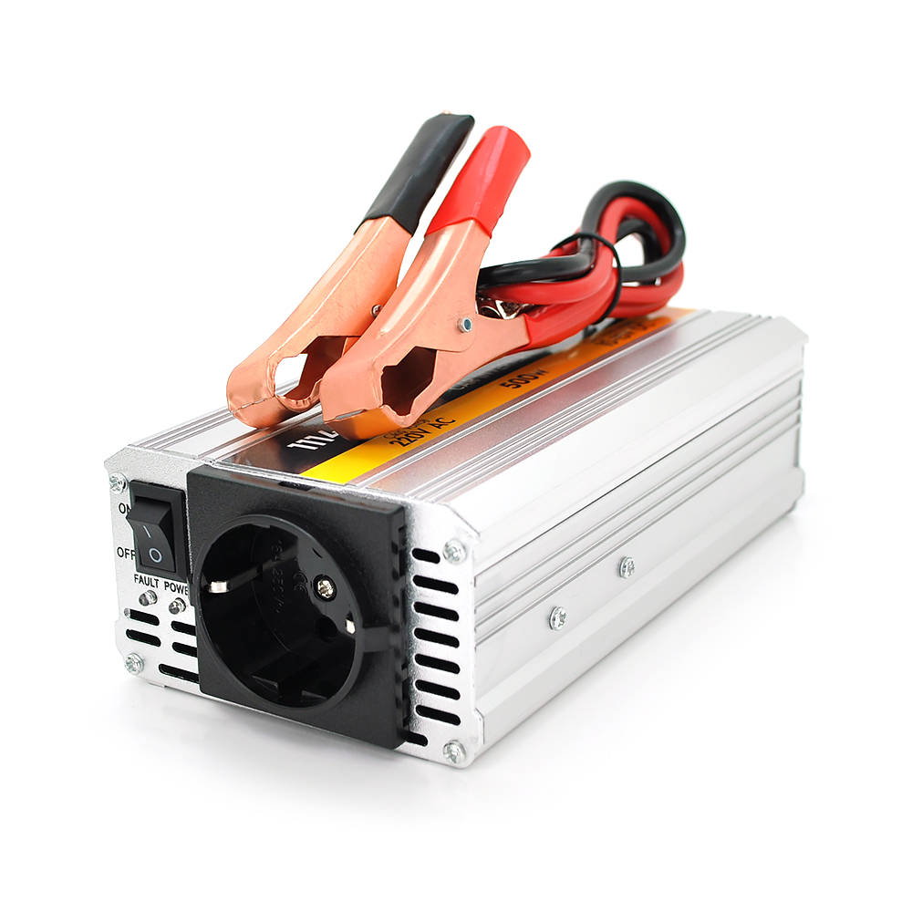 Інвертор напруги POWERMASTER-500(300Вт), 12 / 220 з апроксимованою синусоїдою, 1 універсальні розетка, Клеми+крокодили, Box