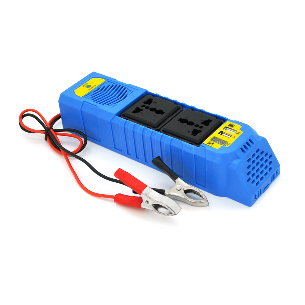 Інвертор напруги WS-105, 150Вт, 12 / 220 з апроксимованою синусоїдою, 2*USB 5V1A, 2 універсальна розетка, крокодили + дроти, BOX, Q50