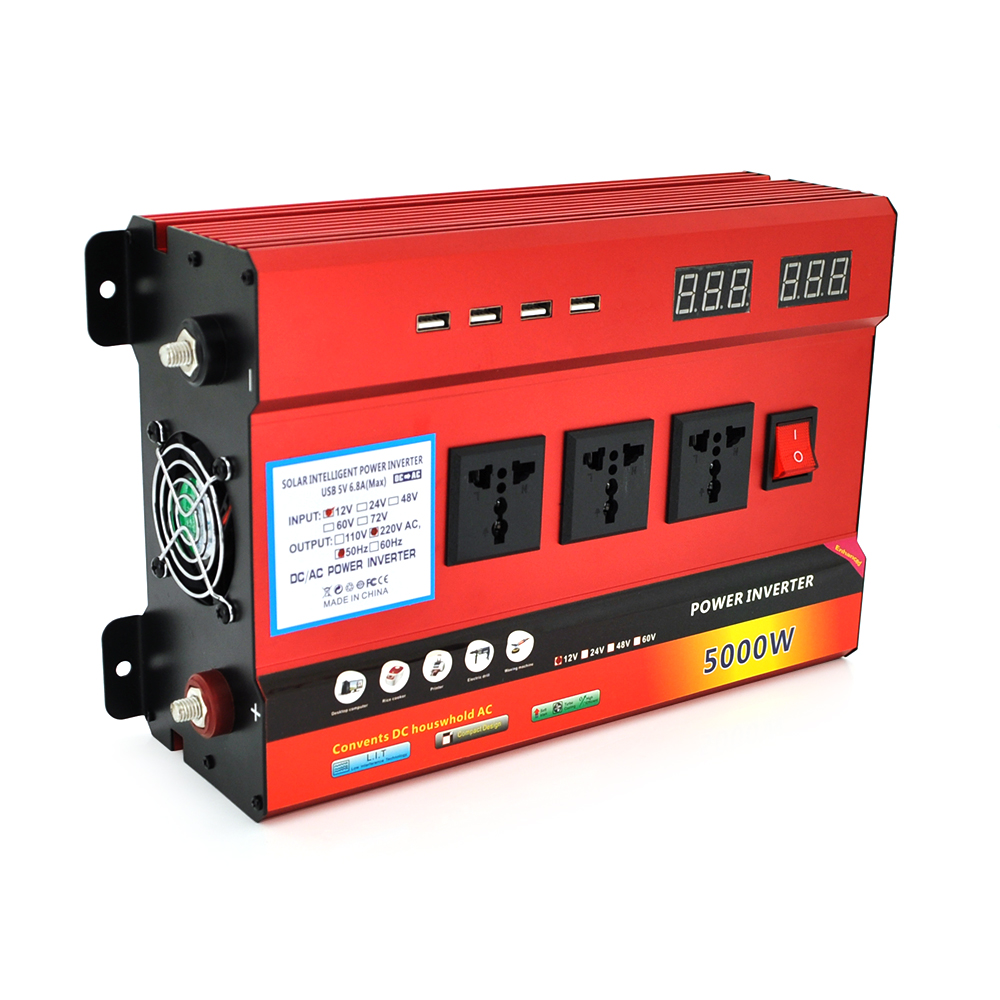 Інвертор напруги Voltronic, 5000W(1500W), 12 / 220V, з апроксимованою синусоїдою, 3 універсальна розетка, 4 USB, крокодили, BOX