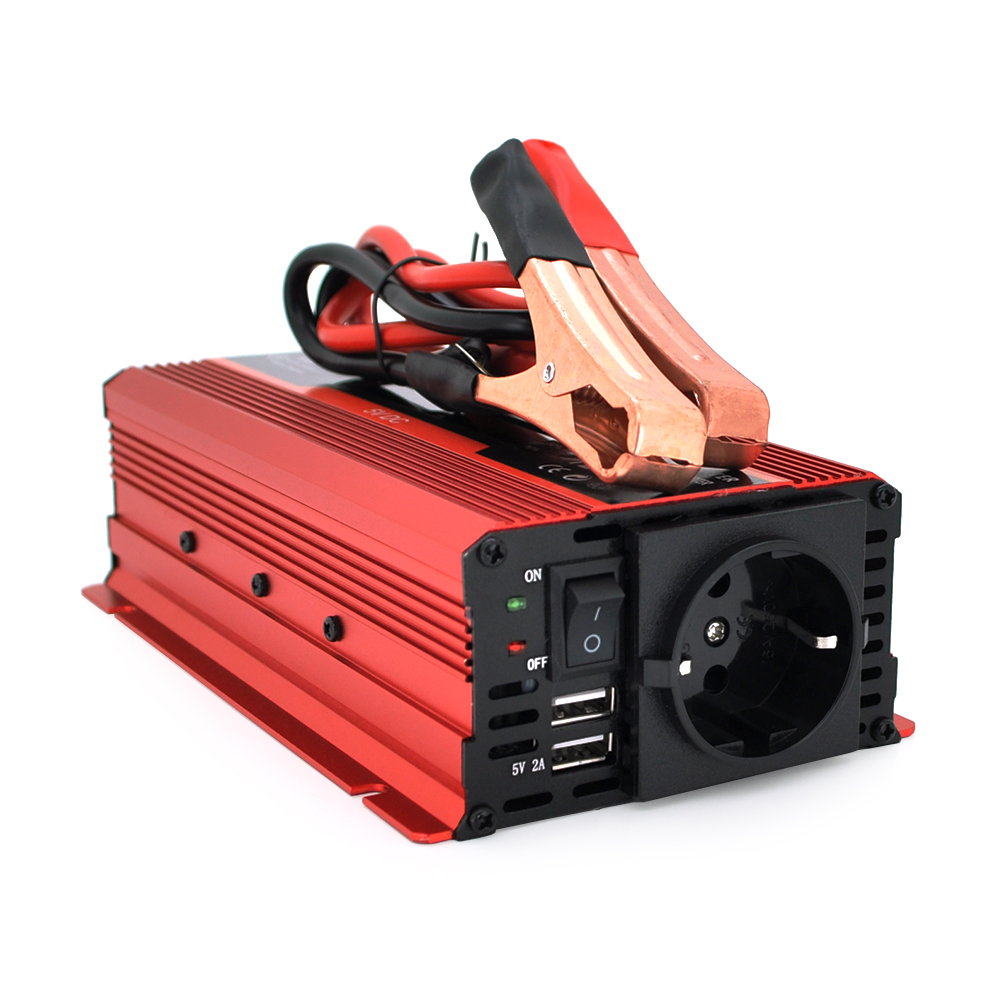 Інвертор напруги KME1200W (DC:600W), 12 / 220V з апроксимованою синусоїдою, 2 універсальні розетки, 1*USB (DC:5V / 2A), крокодили+дроти, Q20