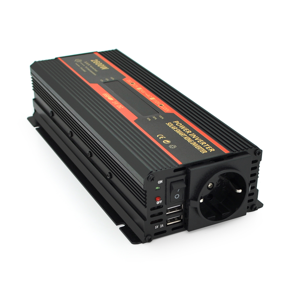 Інвертор напруги CARMAER2600W (1000Вт), 12 / 220V з апроксимованою синусоїдою, 1Shuko, 2*USB (DC:5V / 2A), крокодили+ прикурювач, Q20