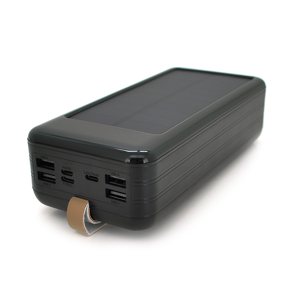Power bank KKD-8W 80000 mAh Solar, flashlight, Input: 5V / 2.1A(microUSB, TypeC, Lightning), Output: 5V / 2.1A(4xUSB), plastic, Black, BOX