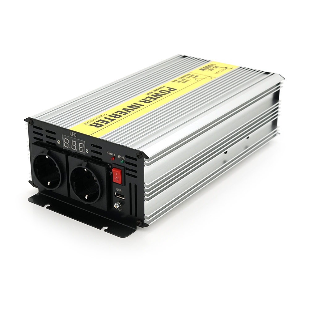 Інвертор напруги RITAR RSC-1000, 12V / 220V, 1000W з правільною синусоїдою, 2xShuko, 1xUSB, клемні дроти, BOX, Q4