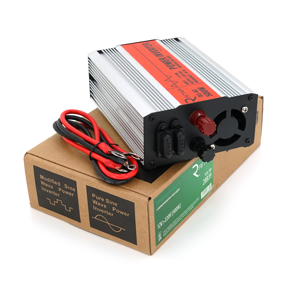 Інвертор напруги RITAR RSX-500, 12V / 220V, 500W з апроксимувати синусоїдою, 1xShuko, 1xUSB, клемні дроти, BOX