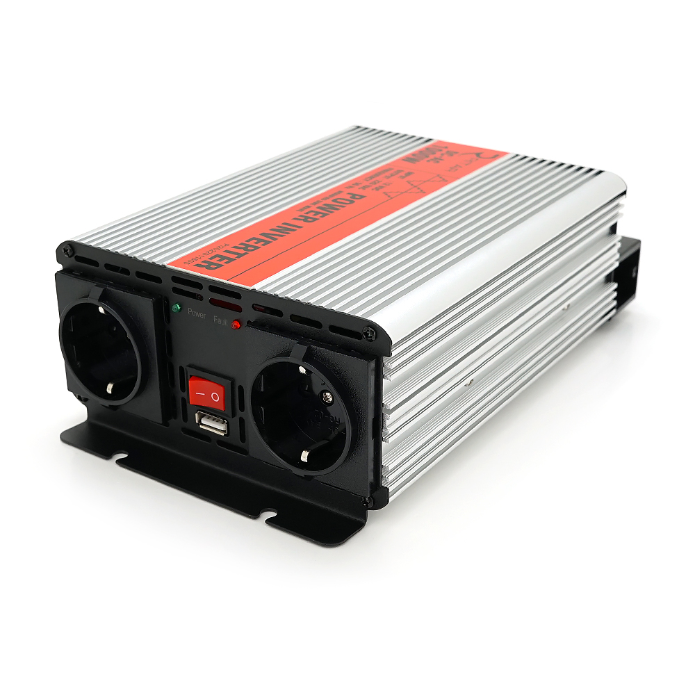 Інвертор напруги RITAR RSX-1000, 12V / 220V, 1000W з апроксимувати синусоїдою, 2xShuko, 1xUSB, клемні дроти, BOX, Q8