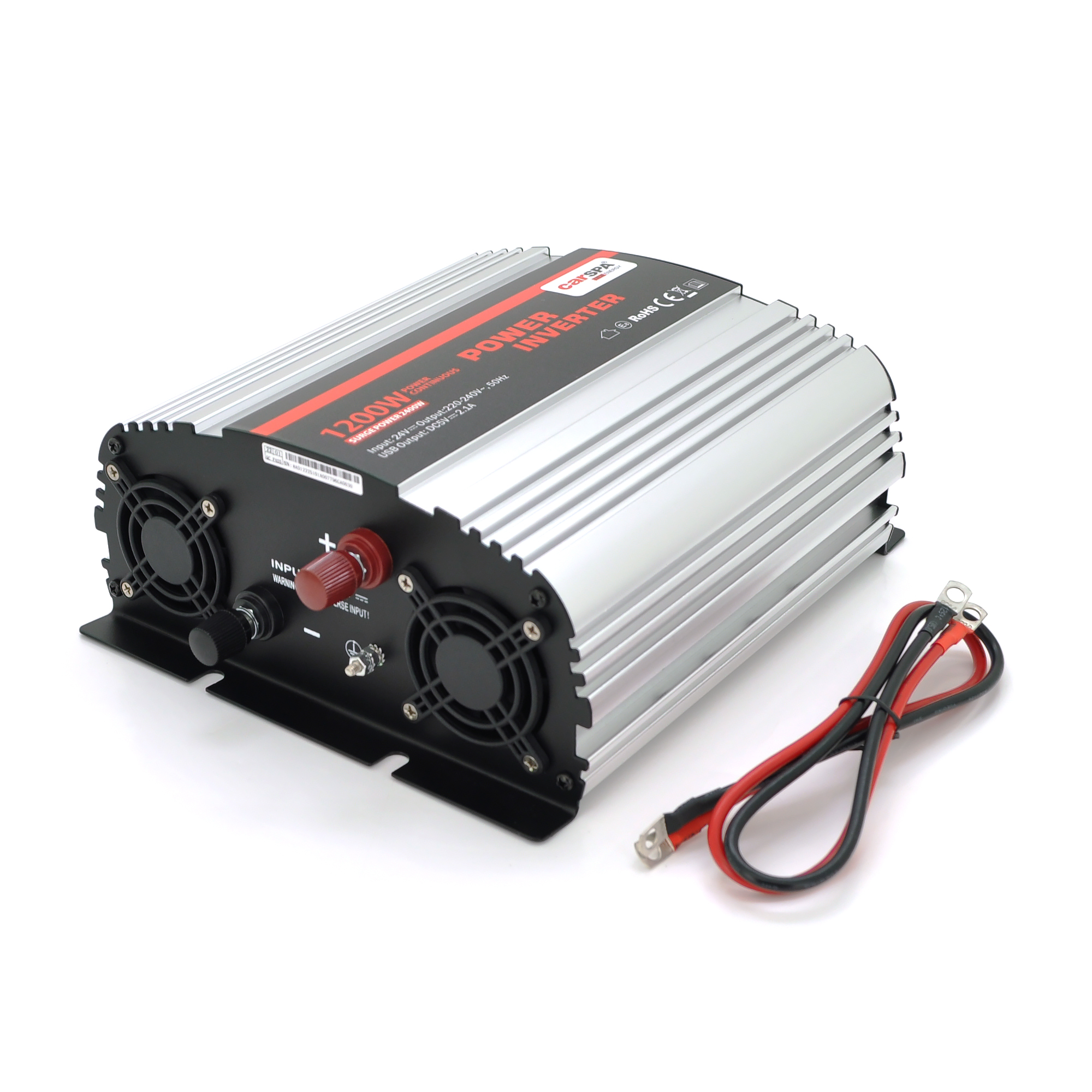 Інвертор напруги Carspa-1200-242 (1200Вт), 12 / 220V, approximated, 2Shuko, USB, клеми, Box