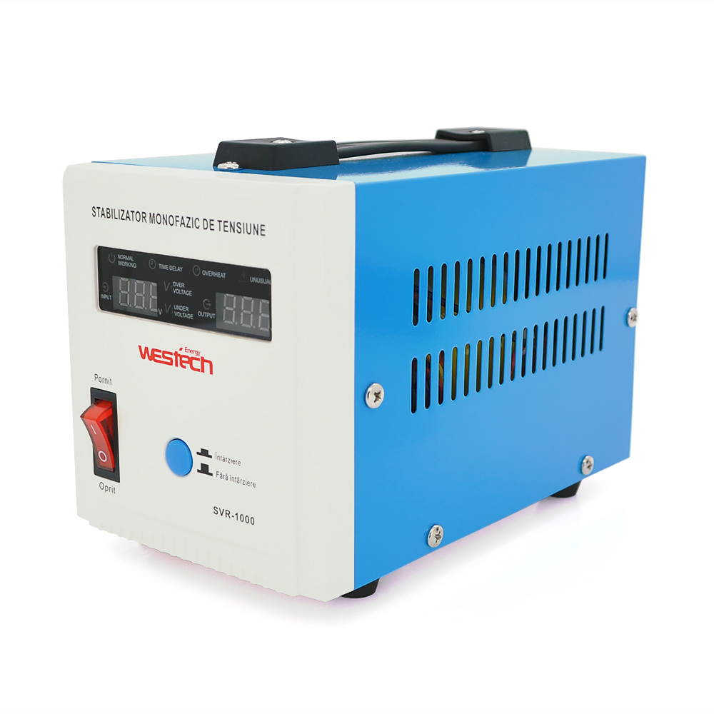 Стабілізатор напруги релейний Westech SVR-1000VA / 750W однофазний, напольного монтажу, LED дисплей, діапазон 150-270V, AC230±8%, 2*Shuko