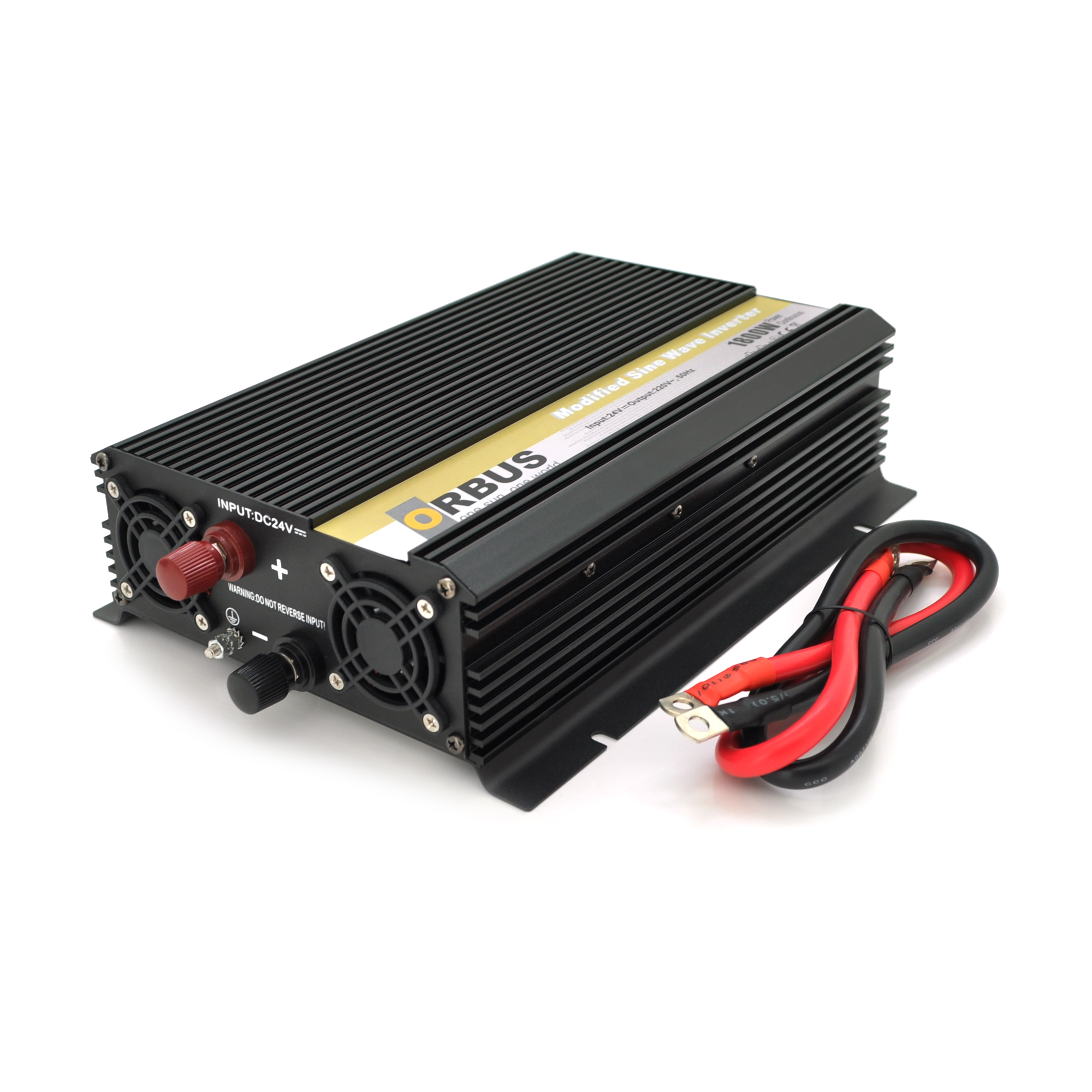 Інвертор напруги ORBUS ORMS24-1800 (1800Вт), 24 / 220V, approximated, 2 Shuko, клемні дроти, 5 запобіжників, Box.