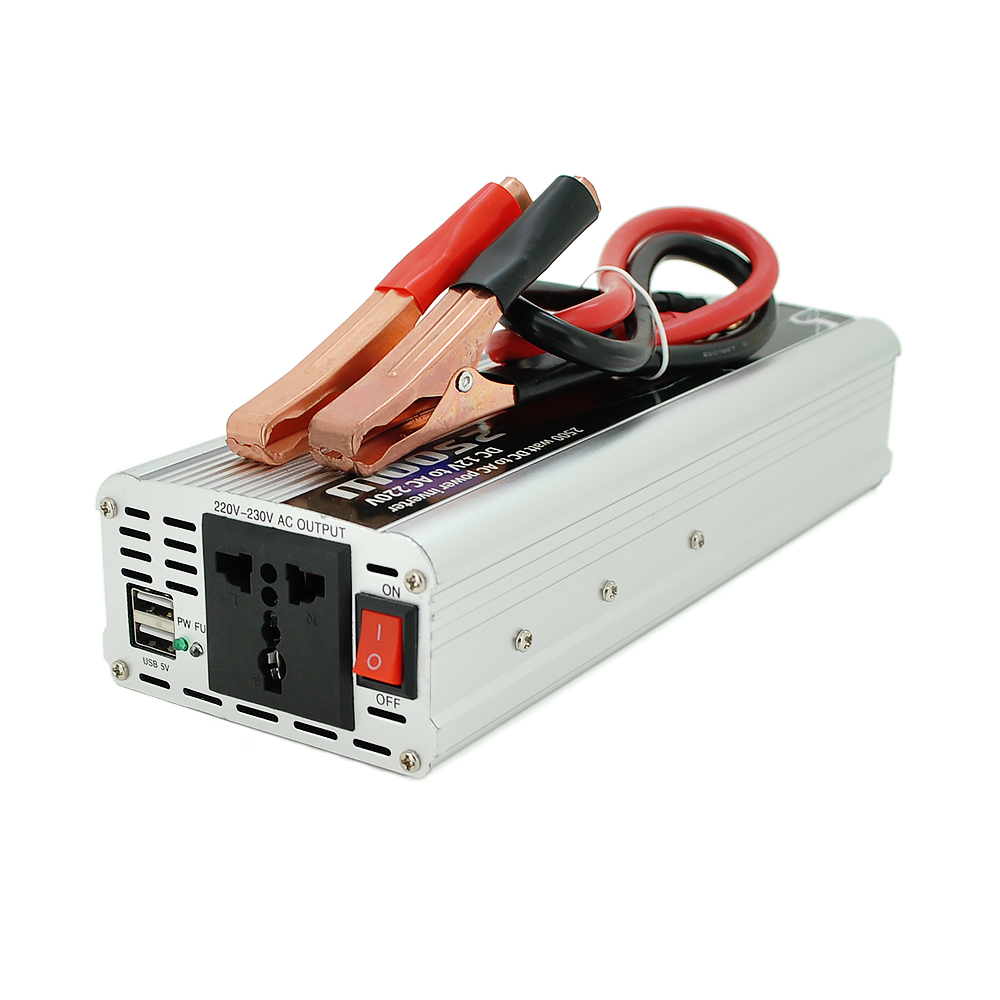 Інвертор напруги PI 2500ВА(1500Вт), 12 / 220V, approximated, 1 універсальна розетка, клем + крокодили, Blister