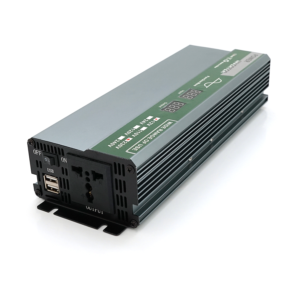 Інвертор напруги Demuda DMDPSW-800W, 12V / 220V, 800W з правильною синусоїдою, 1 універсальна розетка, 2 USB, клемні дроти