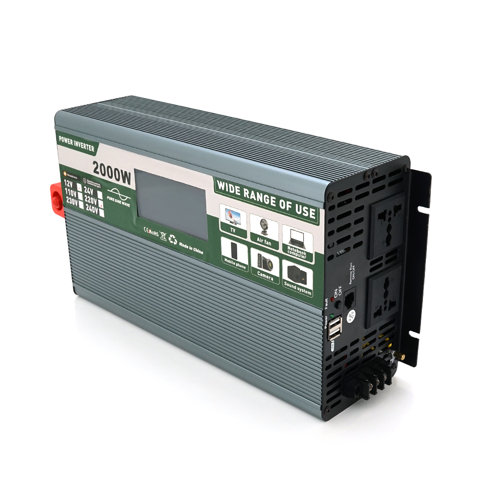 Інвертор напруги Demuda DMDPSW-2000W, 12V / 220V, 2000W з правильною синусоїдою, 2 універсальні розетки, 2 USB, Rj 45, клемні дроти, Q4