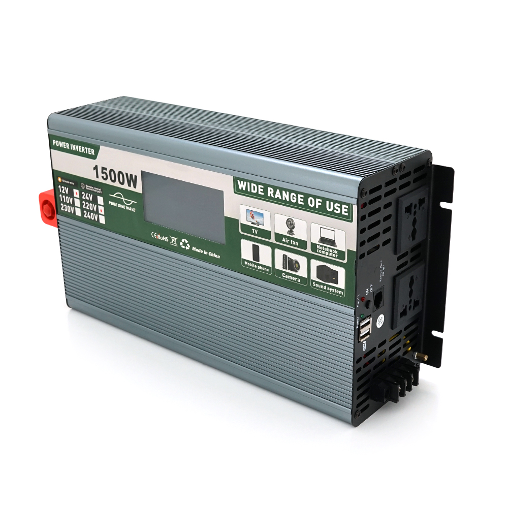Інвертор напруги Demuda DMDPSW-1500W, 12V / 220V, 1500W з правильною синусоїдою, 2 універсальні розетки, 2 USB, Rj 45, клемні дроти, Q6