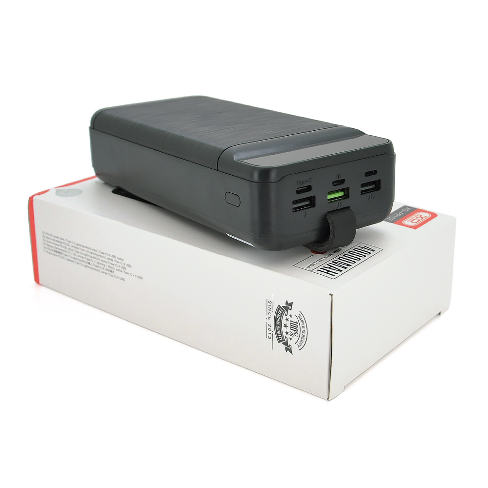 PowerBank XO-PR157 40000mAh, flashlight, Input:DC5.0V / 2.5A,9V / 2A, 12V / 1.5A (Micro, Type-C, Lightning), Output: 5V / 3А, 9V / 2А, 12V / 1,5А(3USB,Type-C),Q24,Black