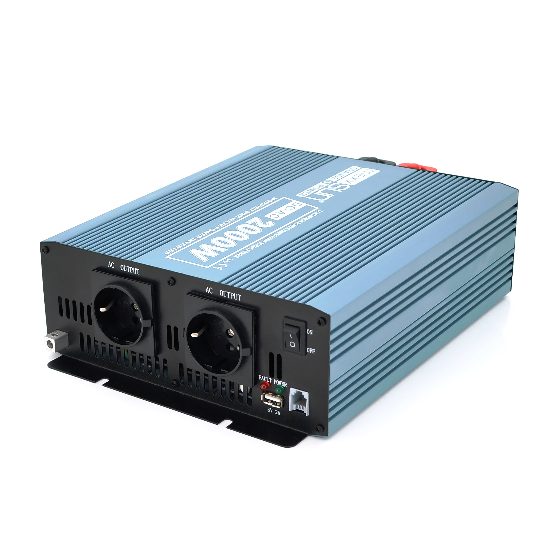 Інвертор напруги Mexxsun MXS-2000, 12V / 220V, 2000W з модифікованою синусоїдою, 2 Shuko, клемні дроти